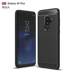 Luxury Carbon Fiber Brushed Wire Drawing Silicone TPU Back Cover for Samsung Galaxy S9 Plus(S9+) - Black