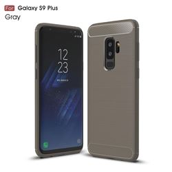 Luxury Carbon Fiber Brushed Wire Drawing Silicone TPU Back Cover for Samsung Galaxy S9 Plus(S9+) - Gray