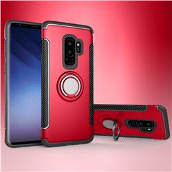 Armor Anti Drop Carbon PC + Silicon Invisible Ring Holder Phone Case for Samsung Galaxy S9 Plus(S9+) - Red