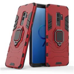 Black Panther Armor Metal Ring Grip Shockproof Dual Layer Rugged Hard Cover for Samsung Galaxy S9 Plus(S9+) - Red