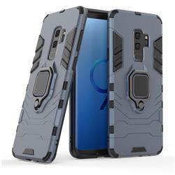 Black Panther Armor Metal Ring Grip Shockproof Dual Layer Rugged Hard Cover for Samsung Galaxy S9 Plus(S9+) - Blue