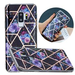 Black Flower Painted Marble Electroplating Protective Case for Samsung Galaxy S9 Plus(S9+)