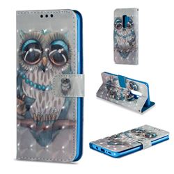 Sweet Gray Owl 3D Painted Leather Wallet Case for Samsung Galaxy S9 Plus(S9+)