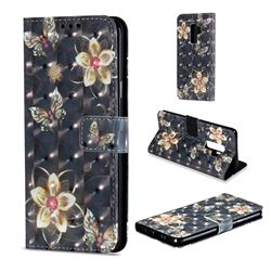 Golden Flower Butterfly 3D Painted Leather Wallet Case for Samsung Galaxy S9 Plus(S9+)