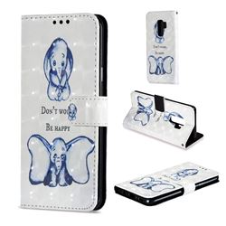 Be Happy Elephant 3D Painted Leather Wallet Case for Samsung Galaxy S9 Plus(S9+)