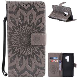 Embossing Sunflower Leather Wallet Case for Samsung Galaxy S9 Plus(S9+) - Gray