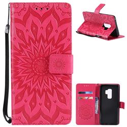 Embossing Sunflower Leather Wallet Case for Samsung Galaxy S9 Plus(S9+) - Red