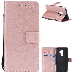 Embossing Sunflower Leather Wallet Case for Samsung Galaxy S9 Plus(S9+) - Rose Gold