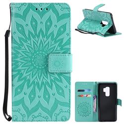Embossing Sunflower Leather Wallet Case for Samsung Galaxy S9 Plus(S9+) - Green