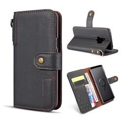 Retro Luxury Cowhide Leather Wallet Case for Samsung Galaxy S9 Plus(S9+) - Black