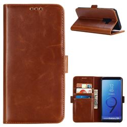Luxury Crazy Horse PU Leather Wallet Case for Samsung Galaxy S9 Plus(S9+) - Brown
