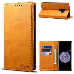 Suteni Simple Style Calf Stripe Leather Wallet Phone Case for Samsung Galaxy S9 Plus(S9+) - Khaki