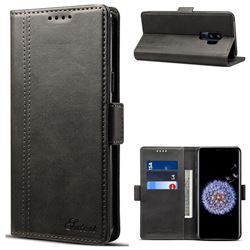 Suteni Calf Stripe Dual Color Leather Wallet Flip Case for Samsung Galaxy S9 Plus(S9+) - Black