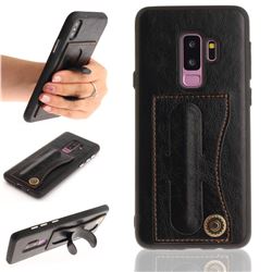 Retro Leather Coated Back Cover with Hidden Kickstand and Card Slot for Samsung Galaxy S9 Plus(S9+) - Black