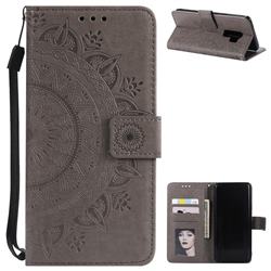 Intricate Embossing Datura Leather Wallet Case for Samsung Galaxy S9 Plus(S9+) - Gray