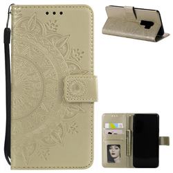 Intricate Embossing Datura Leather Wallet Case for Samsung Galaxy S9 Plus(S9+) - Golden