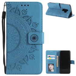 Intricate Embossing Datura Leather Wallet Case for Samsung Galaxy S9 Plus(S9+) - Blue