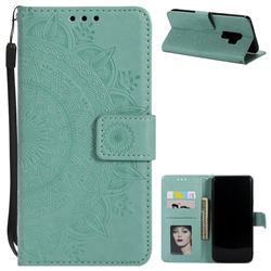Intricate Embossing Datura Leather Wallet Case for Samsung Galaxy S9 Plus(S9+) - Mint Green