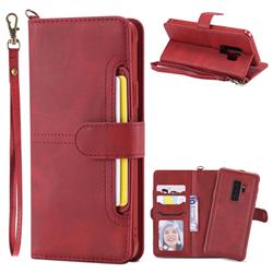 Retro Multi-functional Detachable Leather Wallet Phone Case for Samsung Galaxy S9 Plus(S9+) - Red
