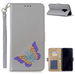 Imprint Embossing Butterfly Leather Wallet Case for Samsung Galaxy S9 Plus(S9+) - Grey