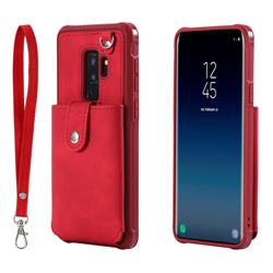 Retro Luxury Anti-fall Mirror Leather Phone Back Cover for Samsung Galaxy S9 Plus(S9+) - Red