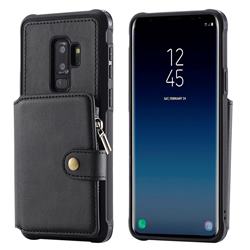 Retro Luxury Multifunction Zipper Leather Phone Back Cover for Samsung Galaxy S9 Plus(S9+) - Black