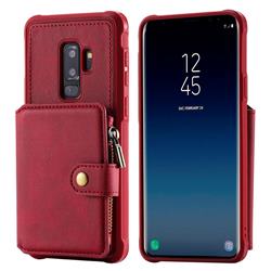 Retro Luxury Multifunction Zipper Leather Phone Back Cover for Samsung Galaxy S9 Plus(S9+) - Red