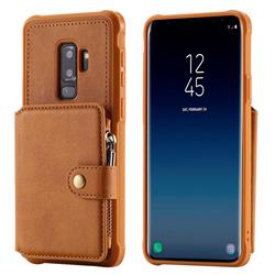 Retro Luxury Multifunction Zipper Leather Phone Back Cover for Samsung Galaxy S9 Plus(S9+) - Brown