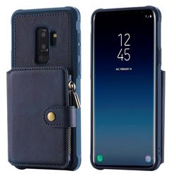 Retro Luxury Multifunction Zipper Leather Phone Back Cover for Samsung Galaxy S9 Plus(S9+) - Blue