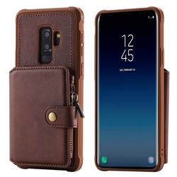 Retro Luxury Multifunction Zipper Leather Phone Back Cover for Samsung Galaxy S9 Plus(S9+) - Coffee