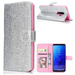 Glitter Shine Leather Wallet Phone Case for Samsung Galaxy S9 Plus(S9+) - Silver