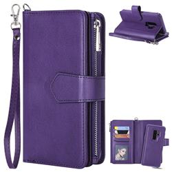 Retro Luxury Multifunction Zipper Leather Phone Wallet for Samsung Galaxy S9 Plus(S9+) - Purple