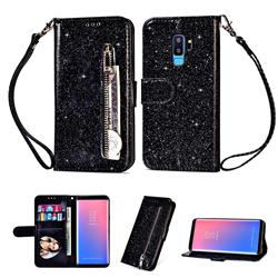 Glitter Shine Leather Zipper Wallet Phone Case for Samsung Galaxy S9 Plus(S9+) - Black