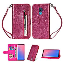 Glitter Shine Leather Zipper Wallet Phone Case for Samsung Galaxy S9 Plus(S9+) - Rose