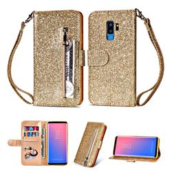 Glitter Shine Leather Zipper Wallet Phone Case for Samsung Galaxy S9 Plus(S9+) - Gold