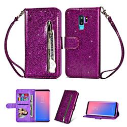 Glitter Shine Leather Zipper Wallet Phone Case for Samsung Galaxy S9 Plus(S9+) - Purple