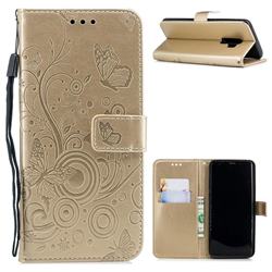 Intricate Embossing Butterfly Circle Leather Wallet Case for Samsung Galaxy S9 Plus(S9+) - Champagne