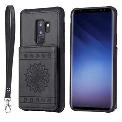 Luxury Embossing Sunflower Multifunction Leather Back Cover for Samsung Galaxy S9 Plus(S9+) - Black