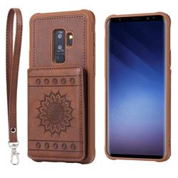Luxury Embossing Sunflower Multifunction Leather Back Cover for Samsung Galaxy S9 Plus(S9+) - Coffee