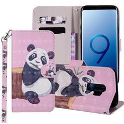 Happy Panda 3D Painted Leather Phone Wallet Case Cover for Samsung Galaxy S9 Plus(S9+)