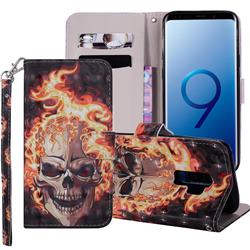Flame Skull 3D Painted Leather Phone Wallet Case Cover for Samsung Galaxy S9 Plus(S9+)