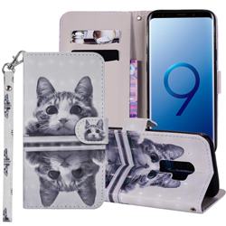 Mirror Cat 3D Painted Leather Phone Wallet Case Cover for Samsung Galaxy S9 Plus(S9+)