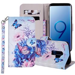 Pansy Butterfly 3D Painted Leather Phone Wallet Case Cover for Samsung Galaxy S9 Plus(S9+)