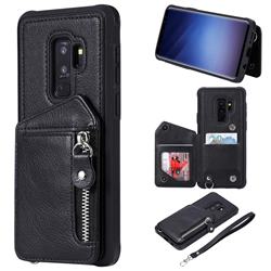Classic Luxury Buckle Zipper Anti-fall Leather Phone Back Cover for Samsung Galaxy S9 Plus(S9+) - Black