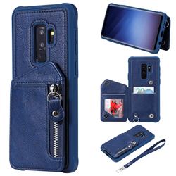 Classic Luxury Buckle Zipper Anti-fall Leather Phone Back Cover for Samsung Galaxy S9 Plus(S9+) - Blue