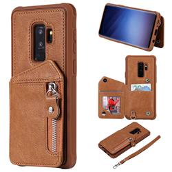 Classic Luxury Buckle Zipper Anti-fall Leather Phone Back Cover for Samsung Galaxy S9 Plus(S9+) - Brown