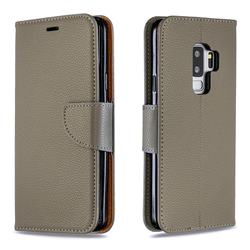 Classic Luxury Litchi Leather Phone Wallet Case for Samsung Galaxy S9 Plus(S9+) - Gray