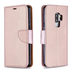 Classic Luxury Litchi Leather Phone Wallet Case for Samsung Galaxy S9 Plus(S9+) - Golden