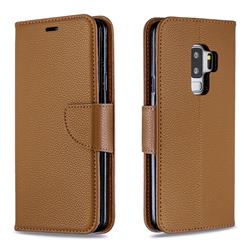 Classic Luxury Litchi Leather Phone Wallet Case for Samsung Galaxy S9 Plus(S9+) - Brown