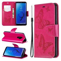 Embossing Double Butterfly Leather Wallet Case for Samsung Galaxy S9 Plus(S9+) - Red